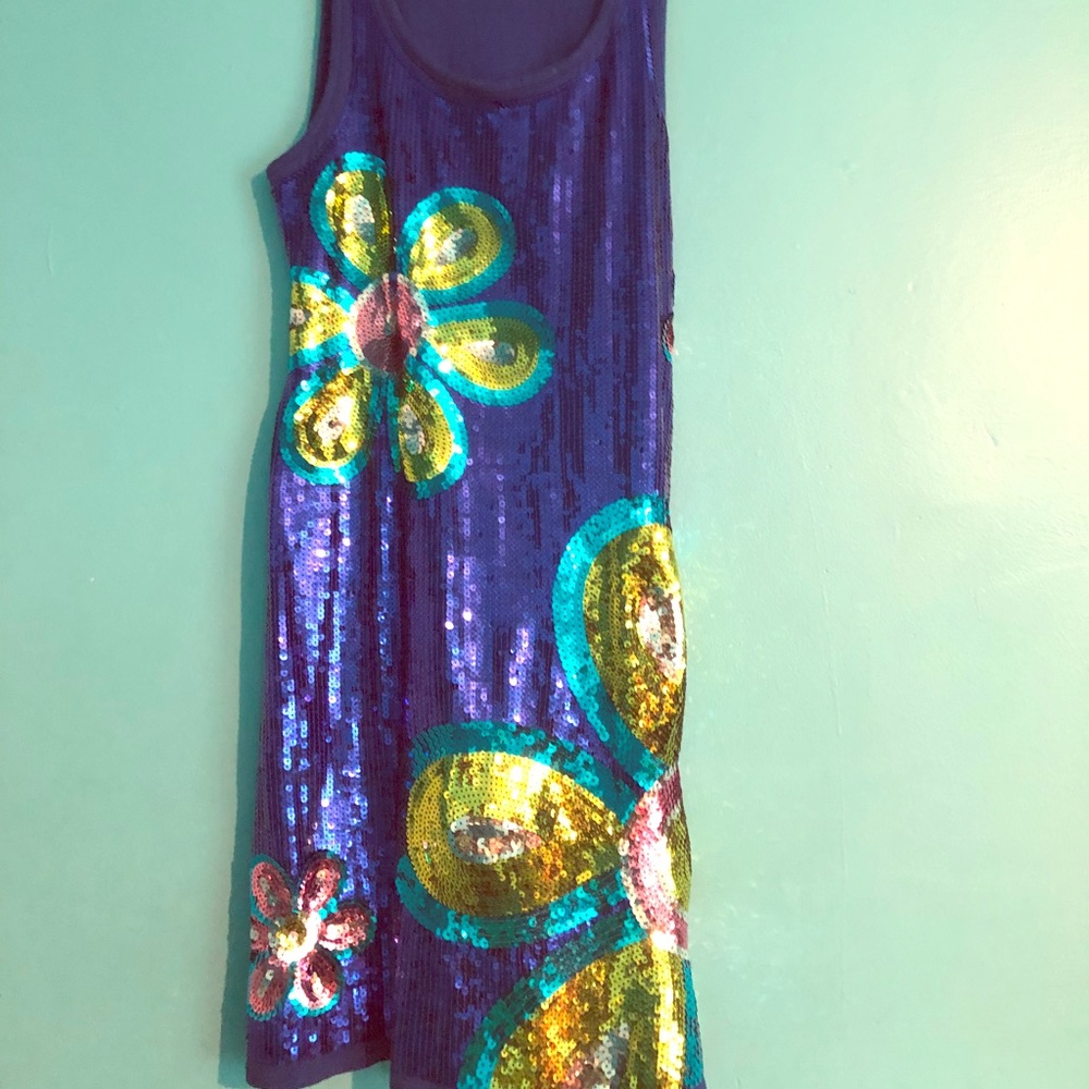 Navy Blue Sequined Flower Dress